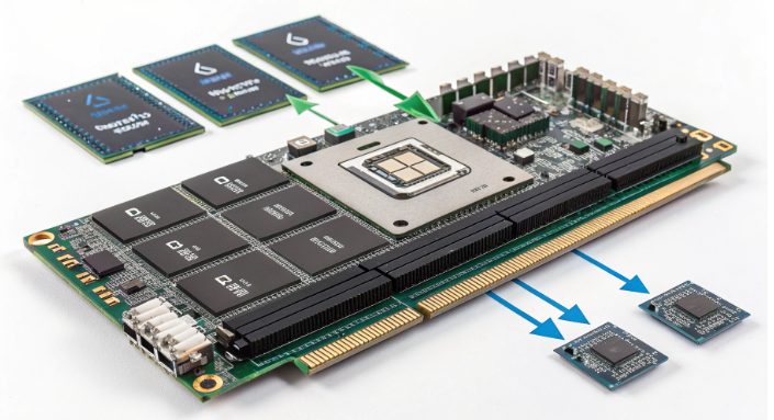 展示多GPU服务器中CPU、内存与GPU交互关系的示意图