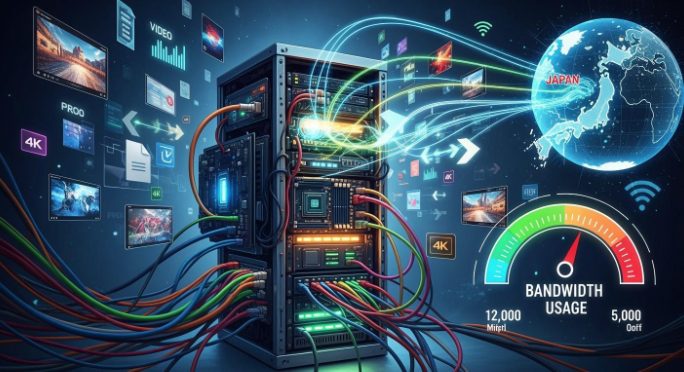 日本服务器 4K 视频素材库 带宽规划示意图 日本服务器 4K 视频素材库 带宽规划示意图
